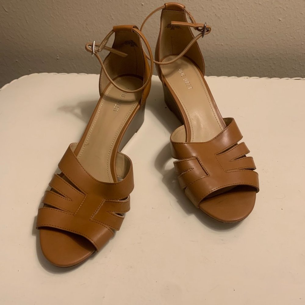 Brown buckled wedge sandal